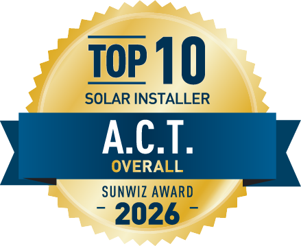 Prime Solar Energy Top 10 Solar installer - ACT 2026 SunWiz Award
