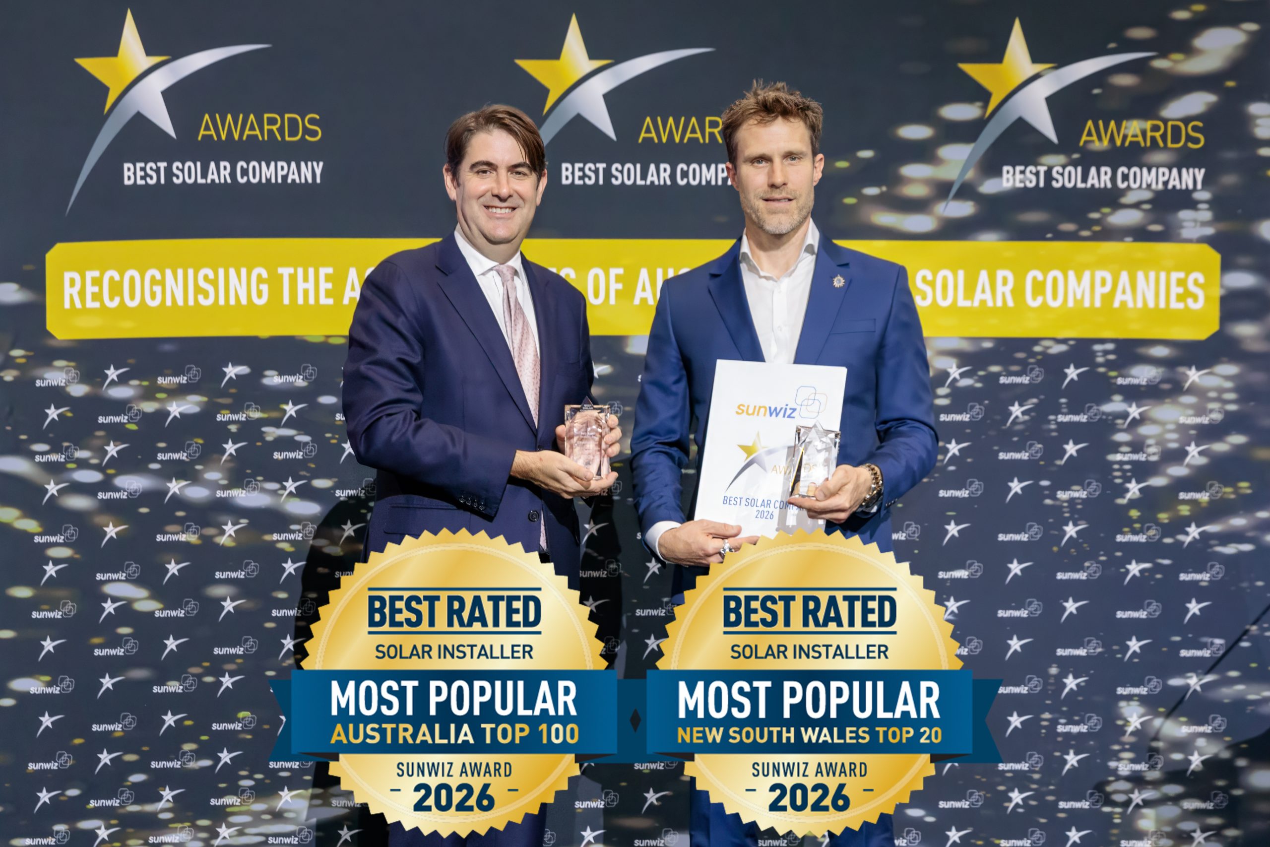 Beyond solar accepting their 2026 SunWiz Award at the Smart Energy Conference, Sydney