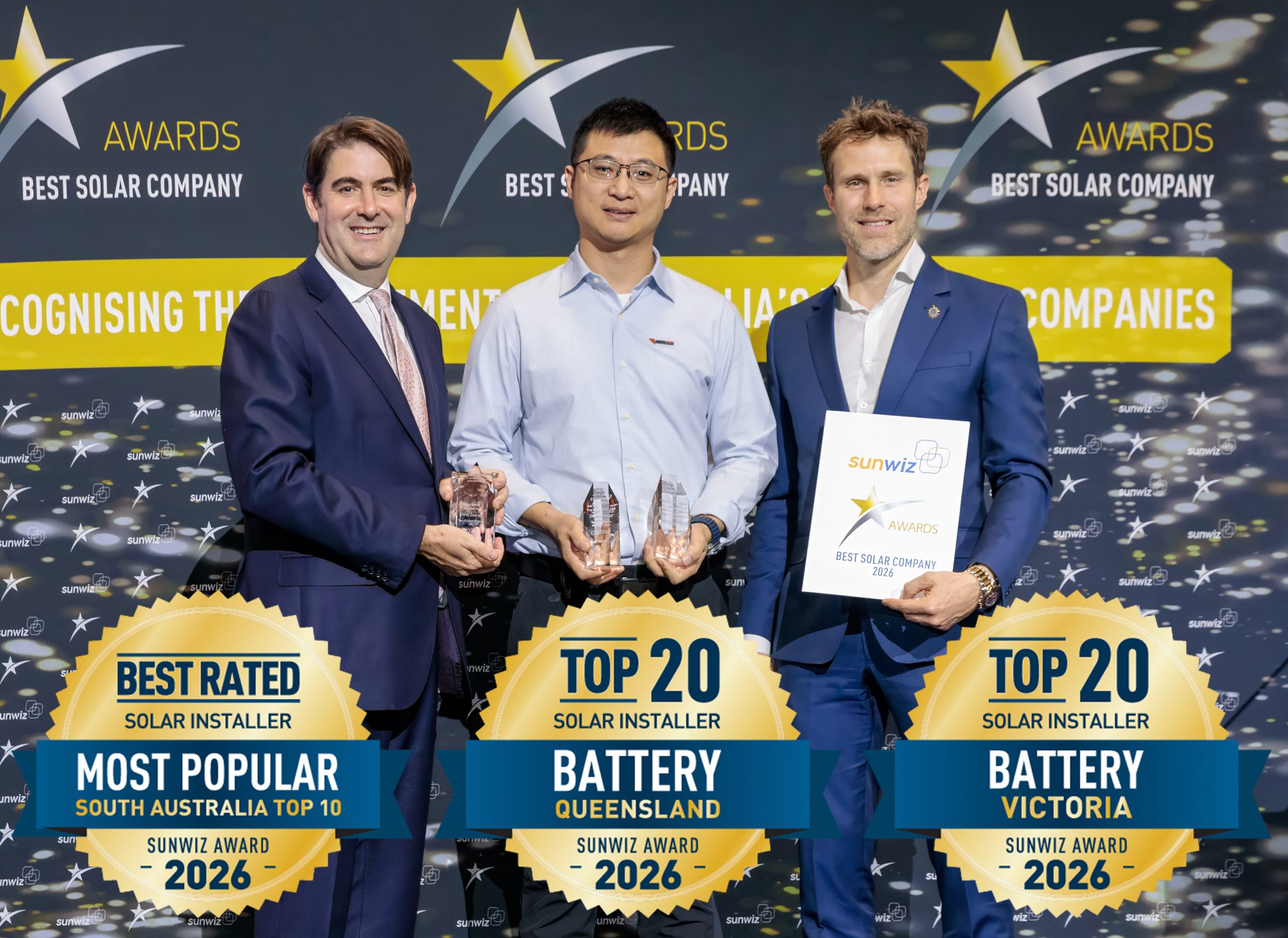 Direct Solar Wholesaler accepting their 2026 SunWiz Award at the Smart Energy Conference, Sydney