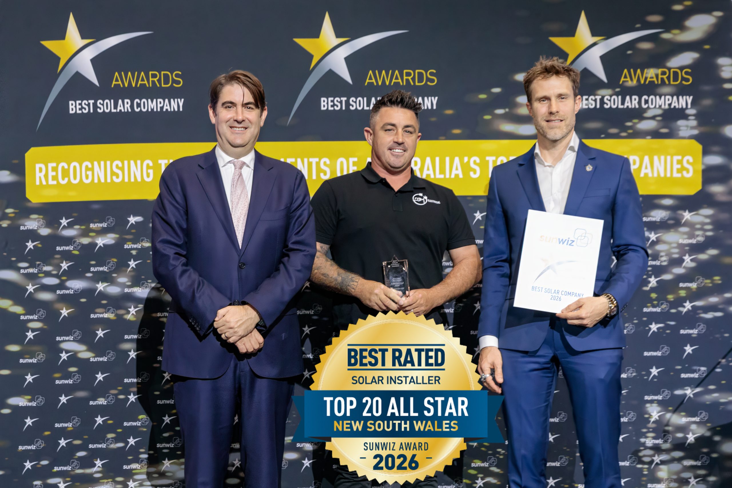 DJM Electrical NSW accepting their 2026 SunWiz Award at the Smart Energy Conference, Sydney