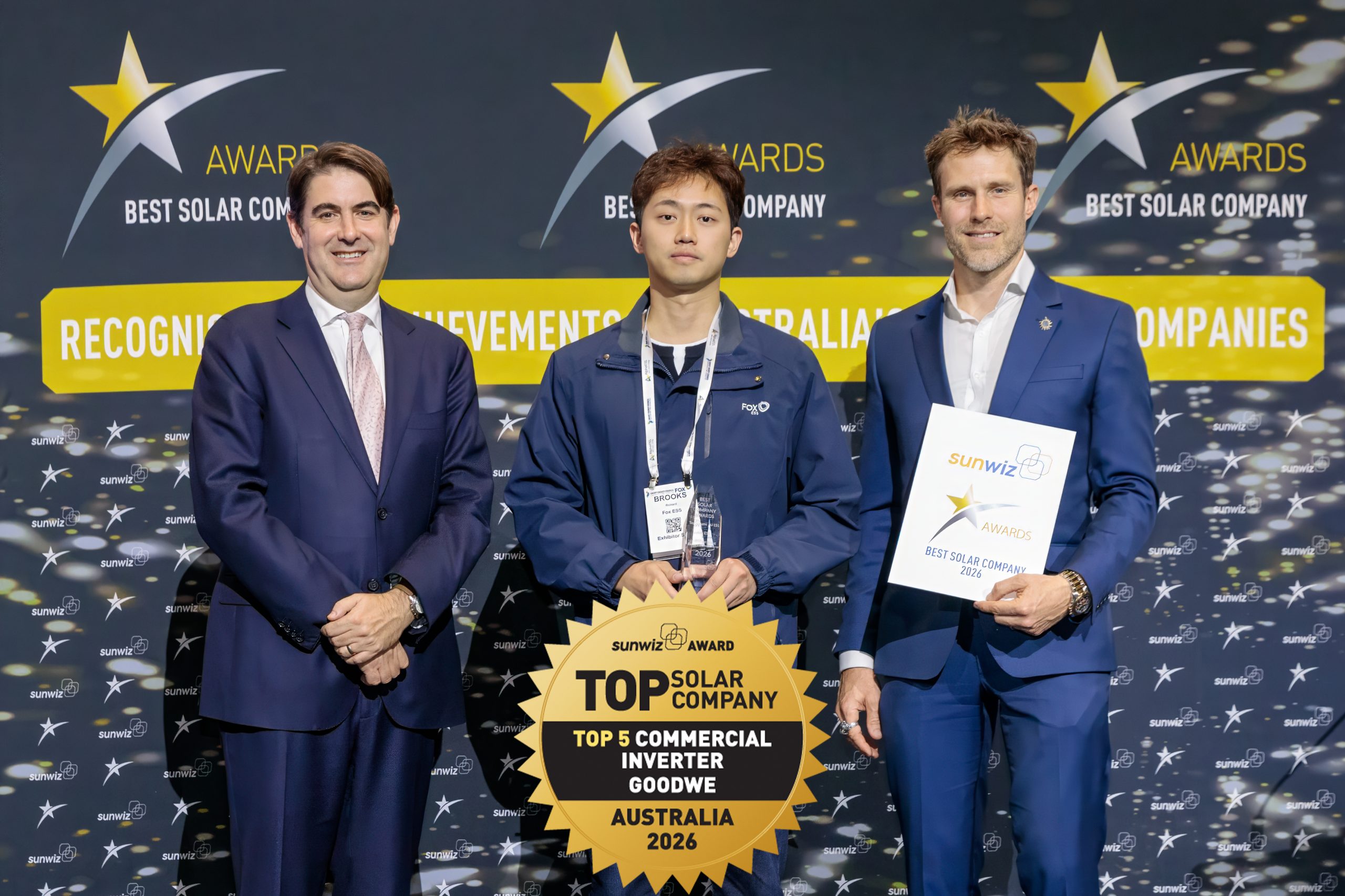 Fox ESS accepting their 2026 SunWiz Award at the Smart Energy Conference, Sydney