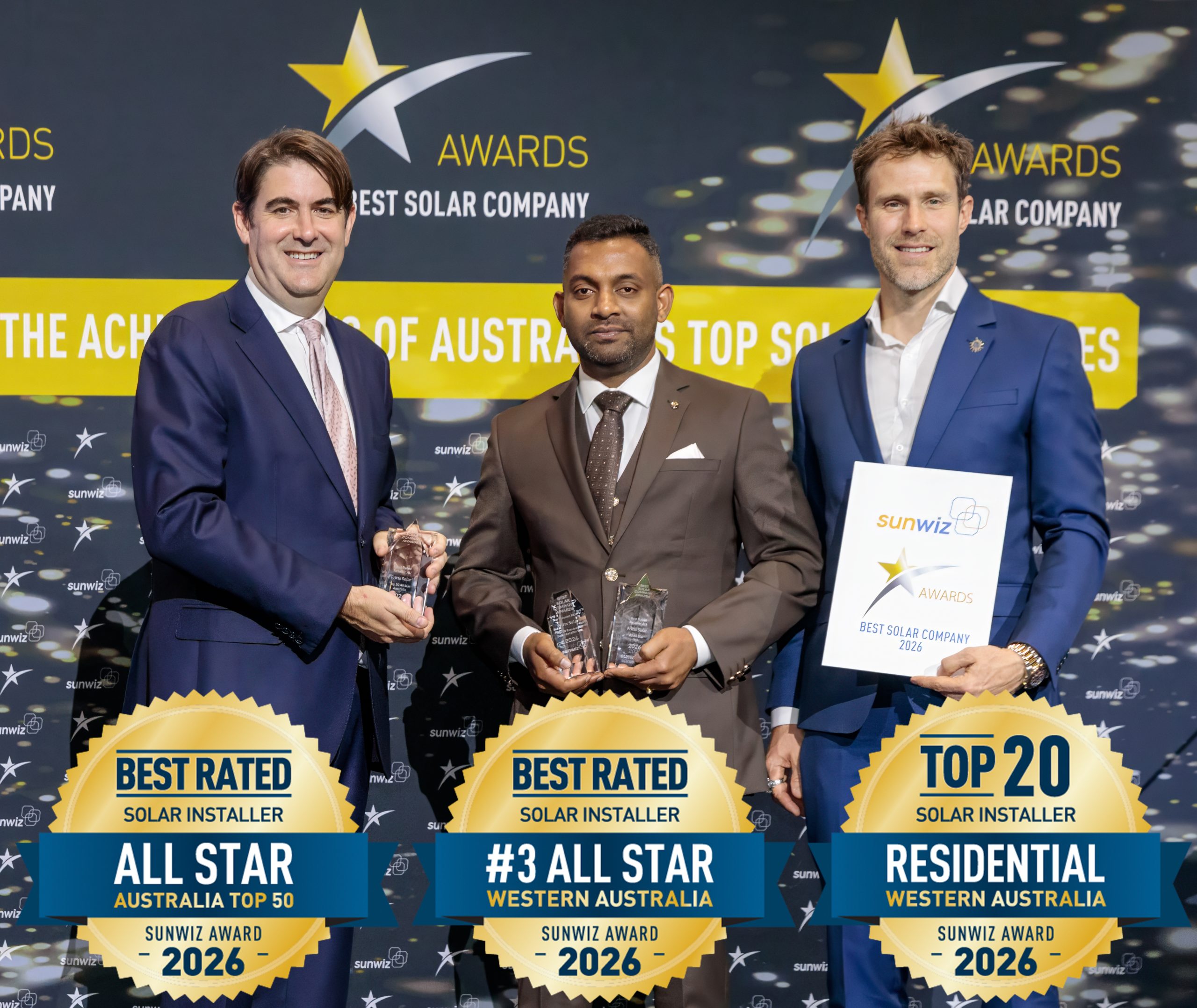 Fritts Solar accepting their 2026 SunWiz Award at the Smart Energy Conference, Sydney
