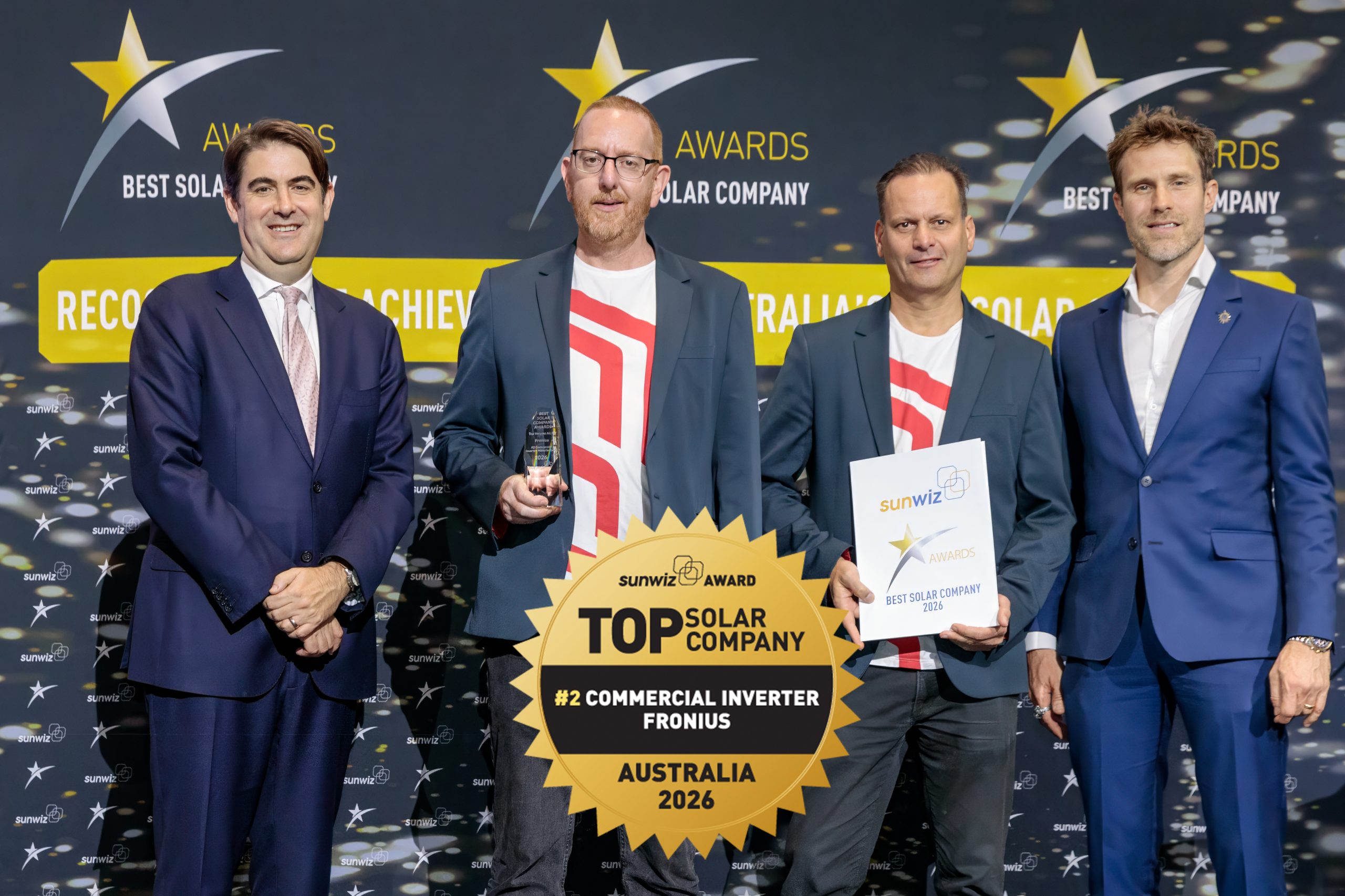 Fronius accepting their 2026 SunWiz Award at the Smart Energy Conference, Sydney