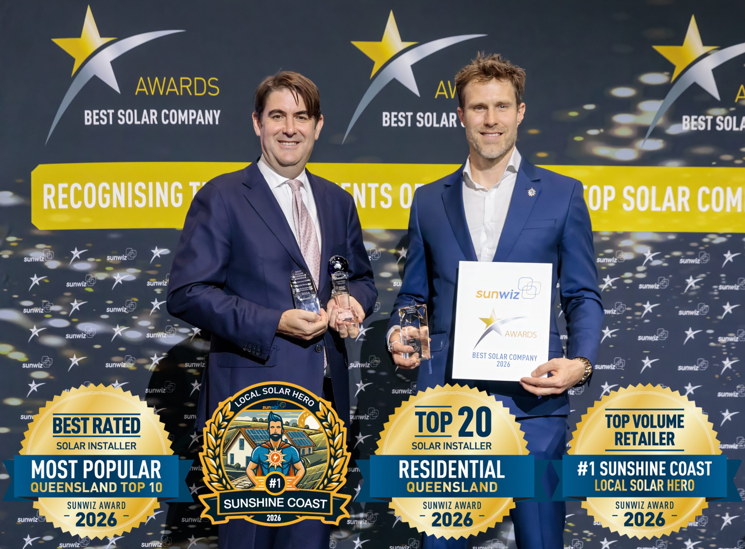 Halcol Energy accepting their 2026 SunWiz Award at the Smart Energy Conference, Sydney
