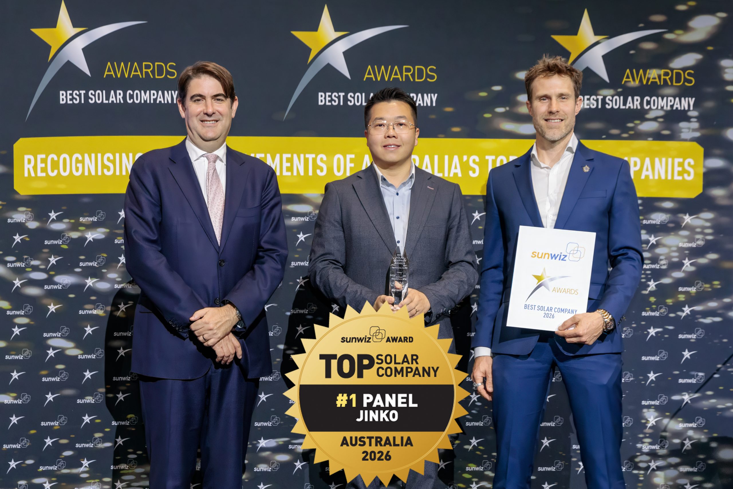Jinko accepting their 2026 SunWiz Award at the Smart Energy Conference, Sydney