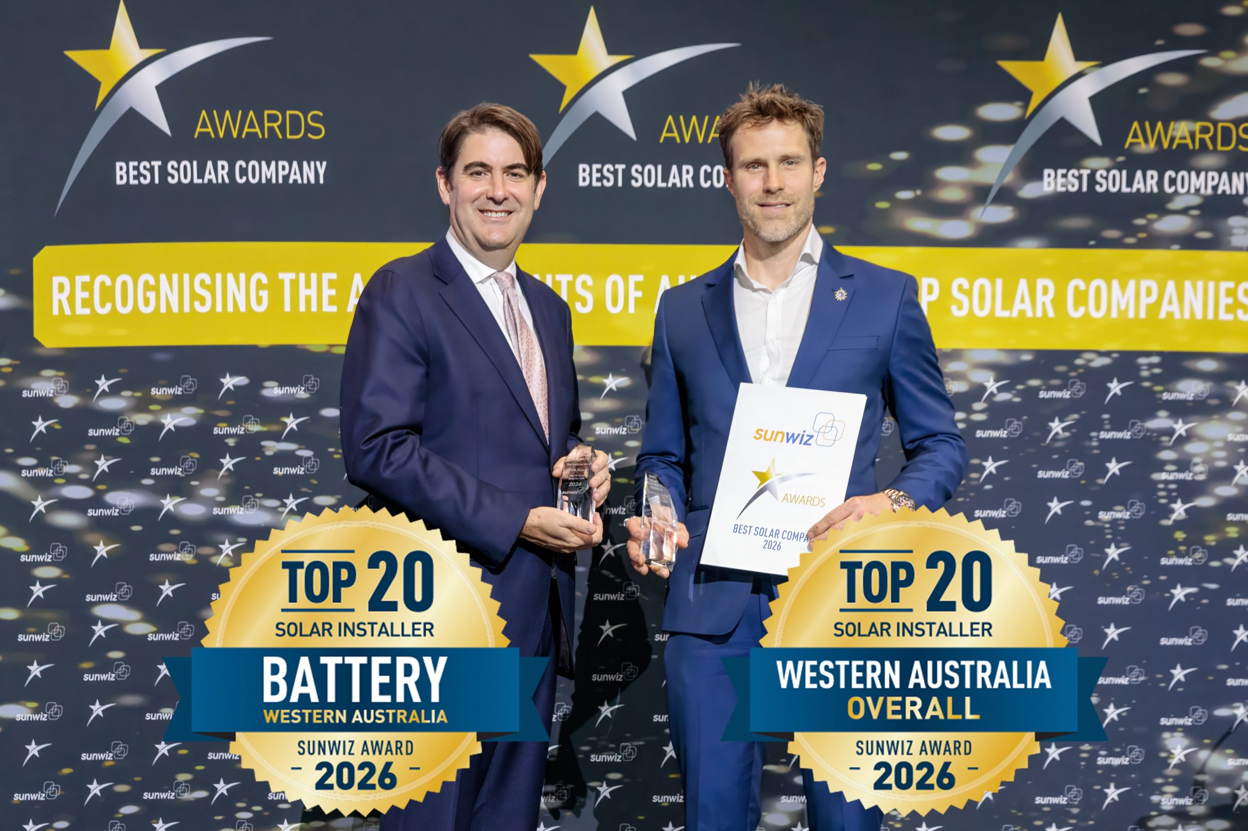 KVA power accepting their 2026 SunWiz Award at the Smart Energy Conference, Sydney