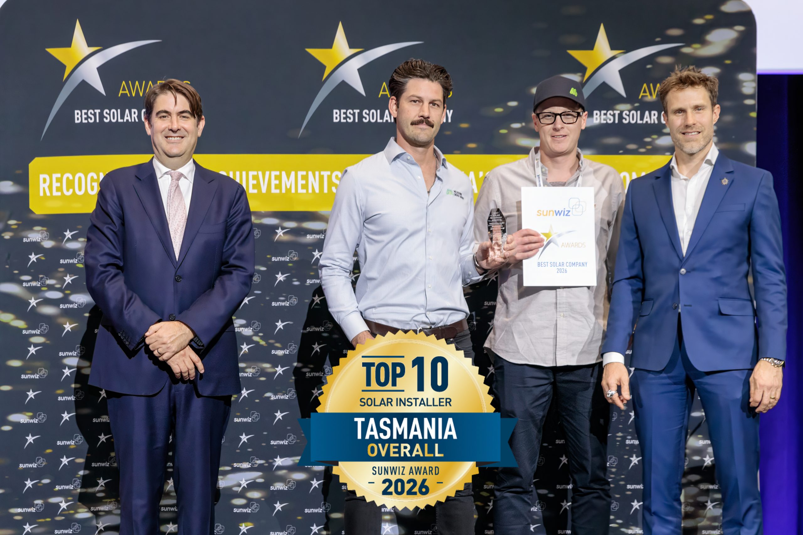 Melbourne Energy Group accepting their 2026 SunWiz Award at the Smart Energy Conference, Sydney