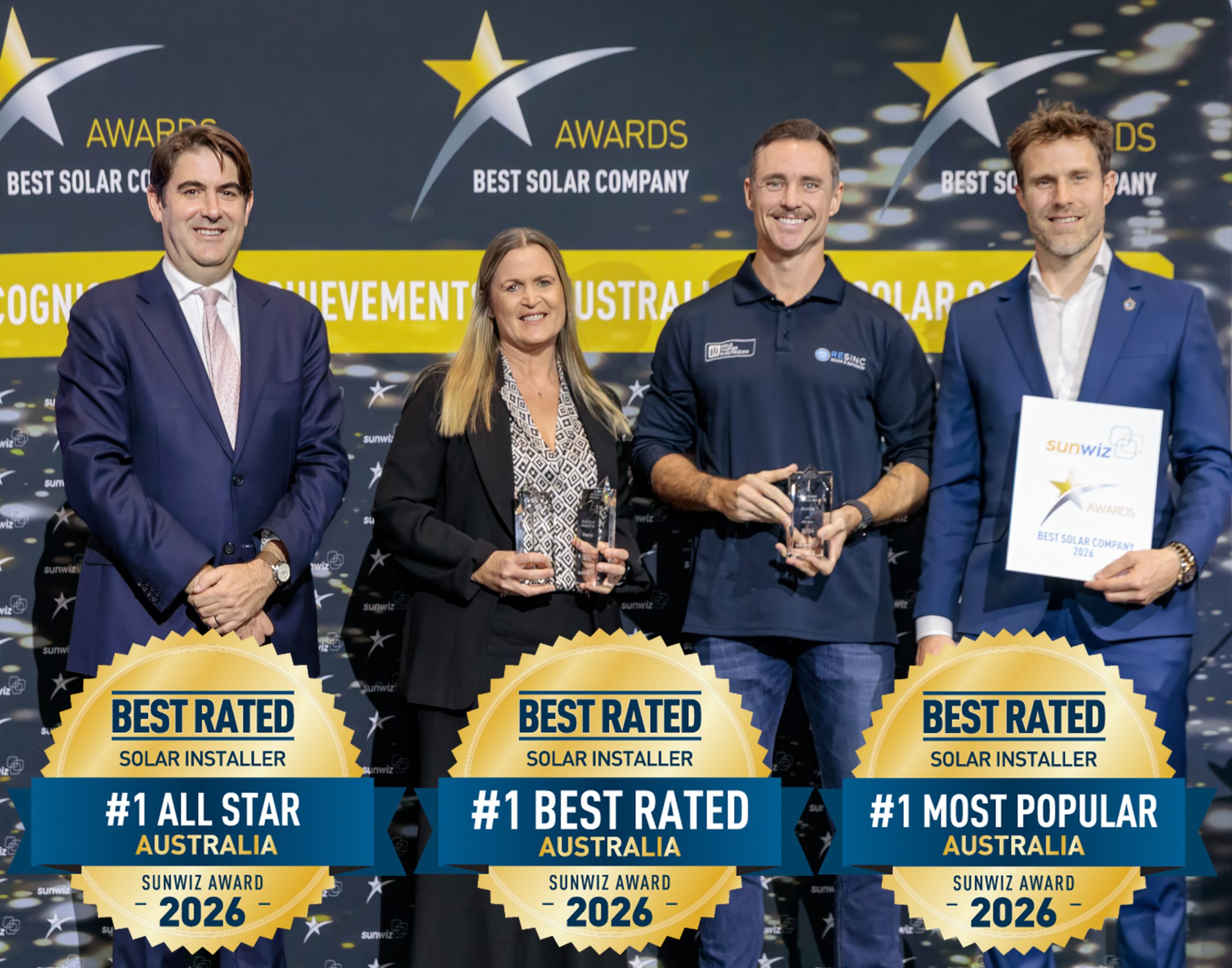 Resinc accepting their 2026 SunWiz Award at the Smart Energy Conference, Sydney