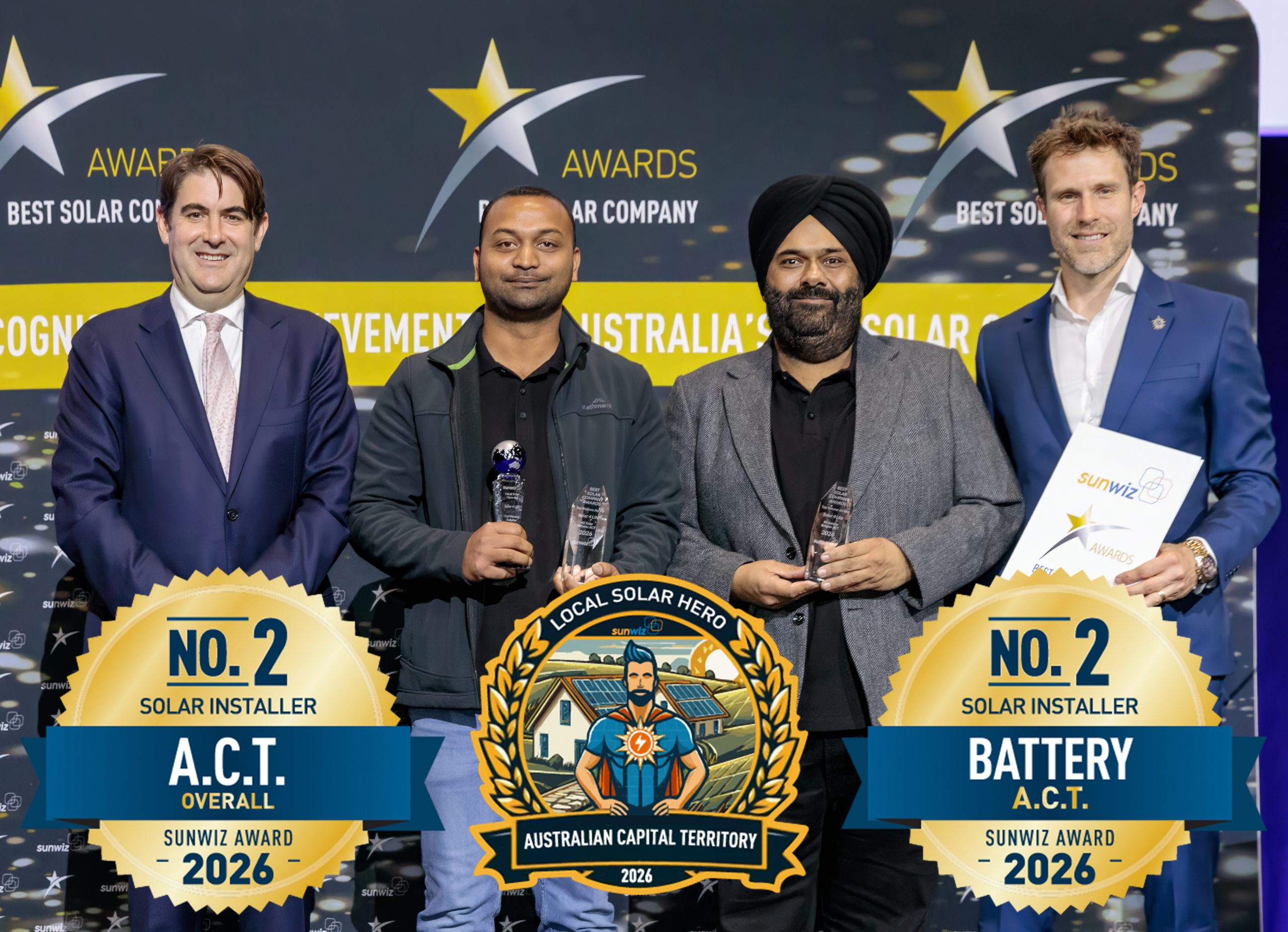 Solar 4 Life accepting their 2026 SunWiz Award at the Smart Energy Conference, Sydney