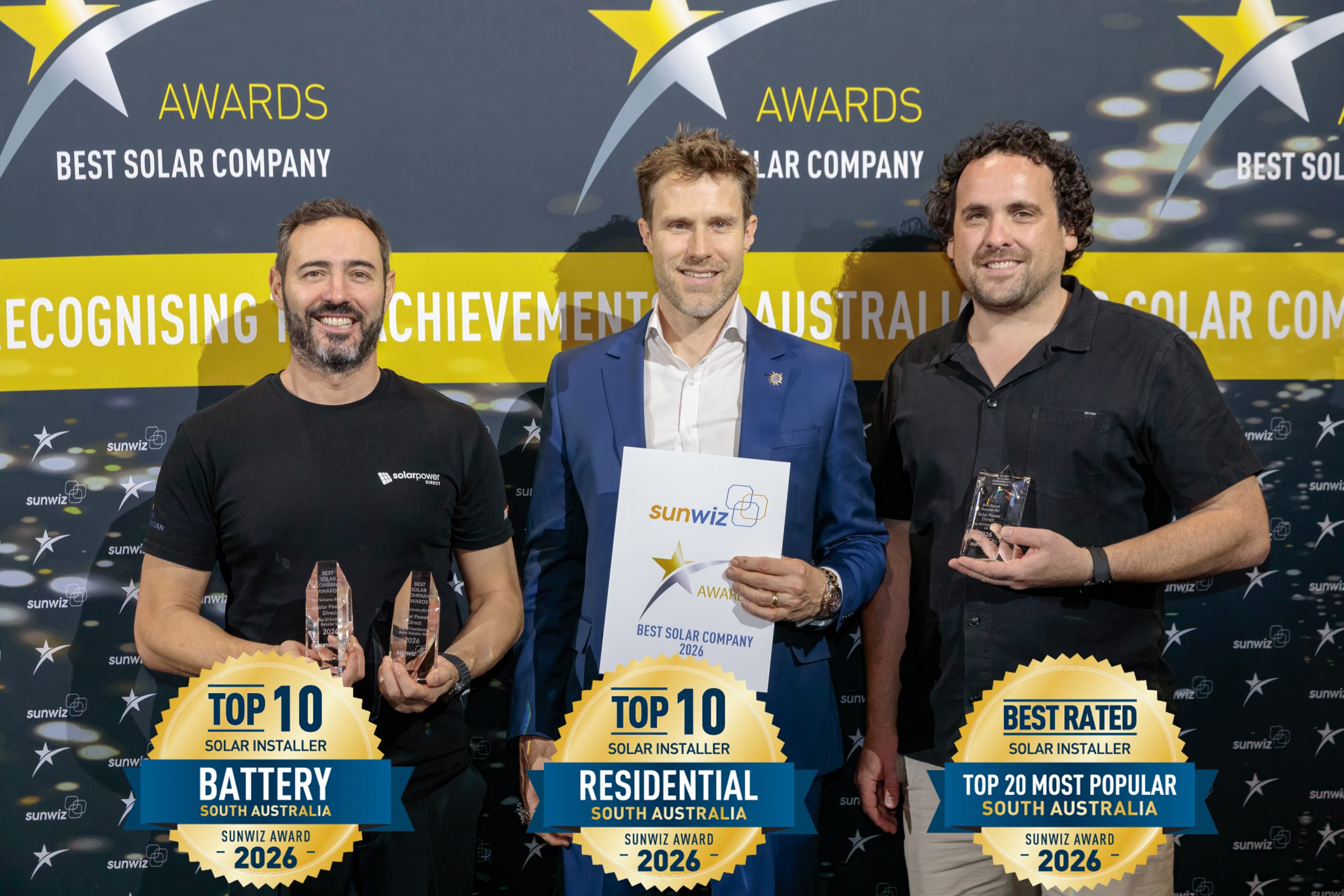 Solar Power Direct accepting their 2026 SunWiz Award at the Smart Energy Conference, Sydney