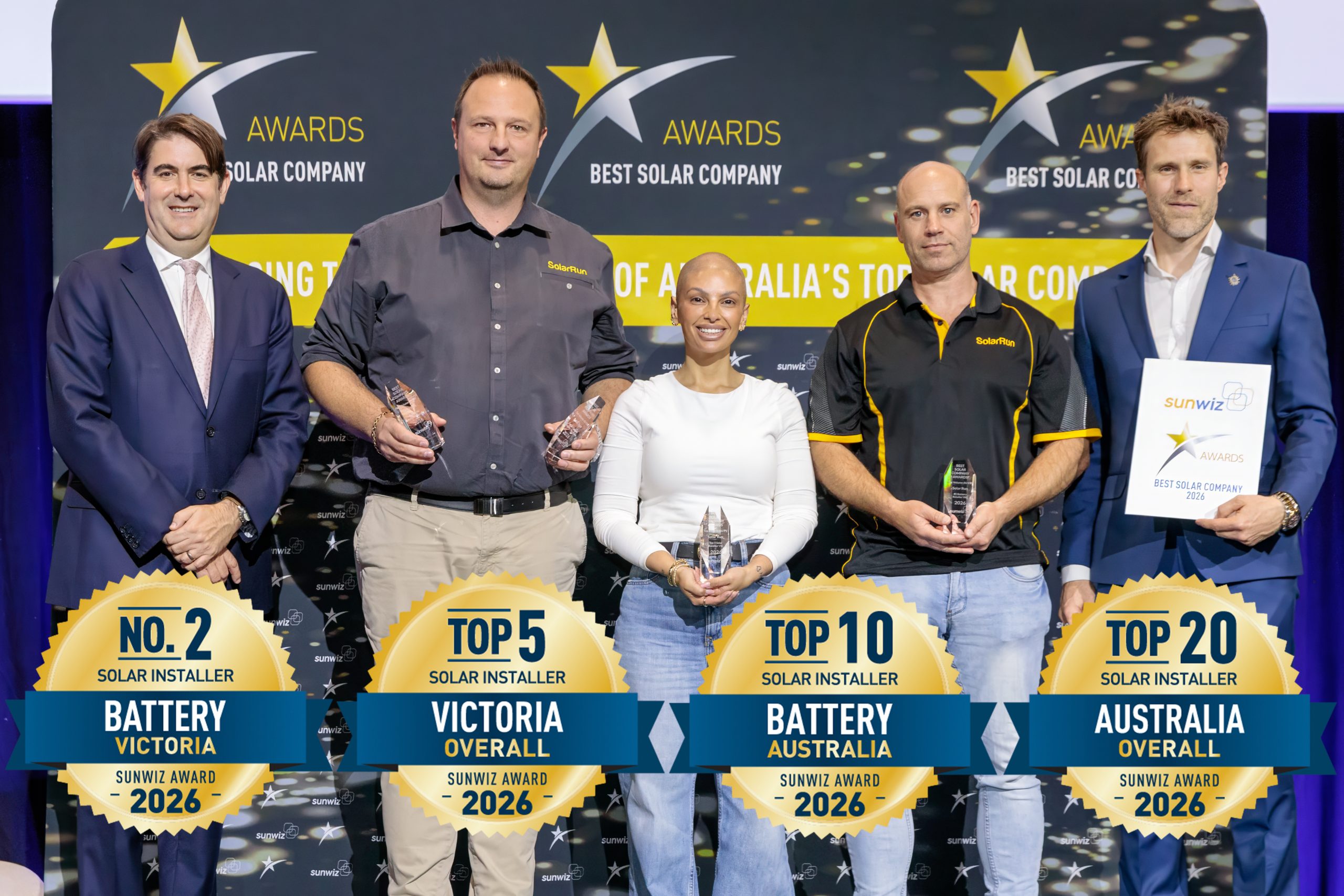 Solar Run accepting their 2026 SunWiz Award at the Smart Energy Conference, Sydney