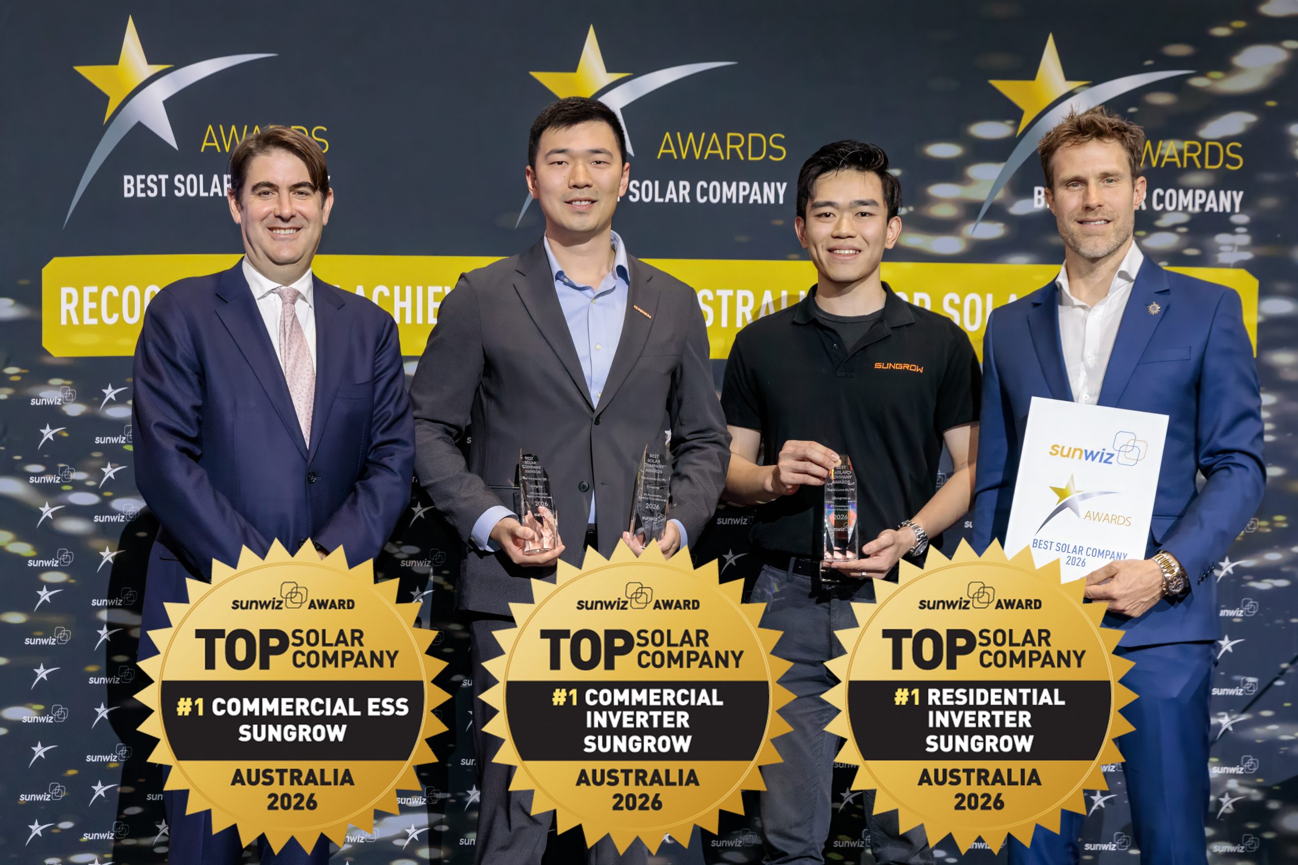 Sungrow accepting their 2026 SunWiz Award at the Smart Energy Conference, Sydney