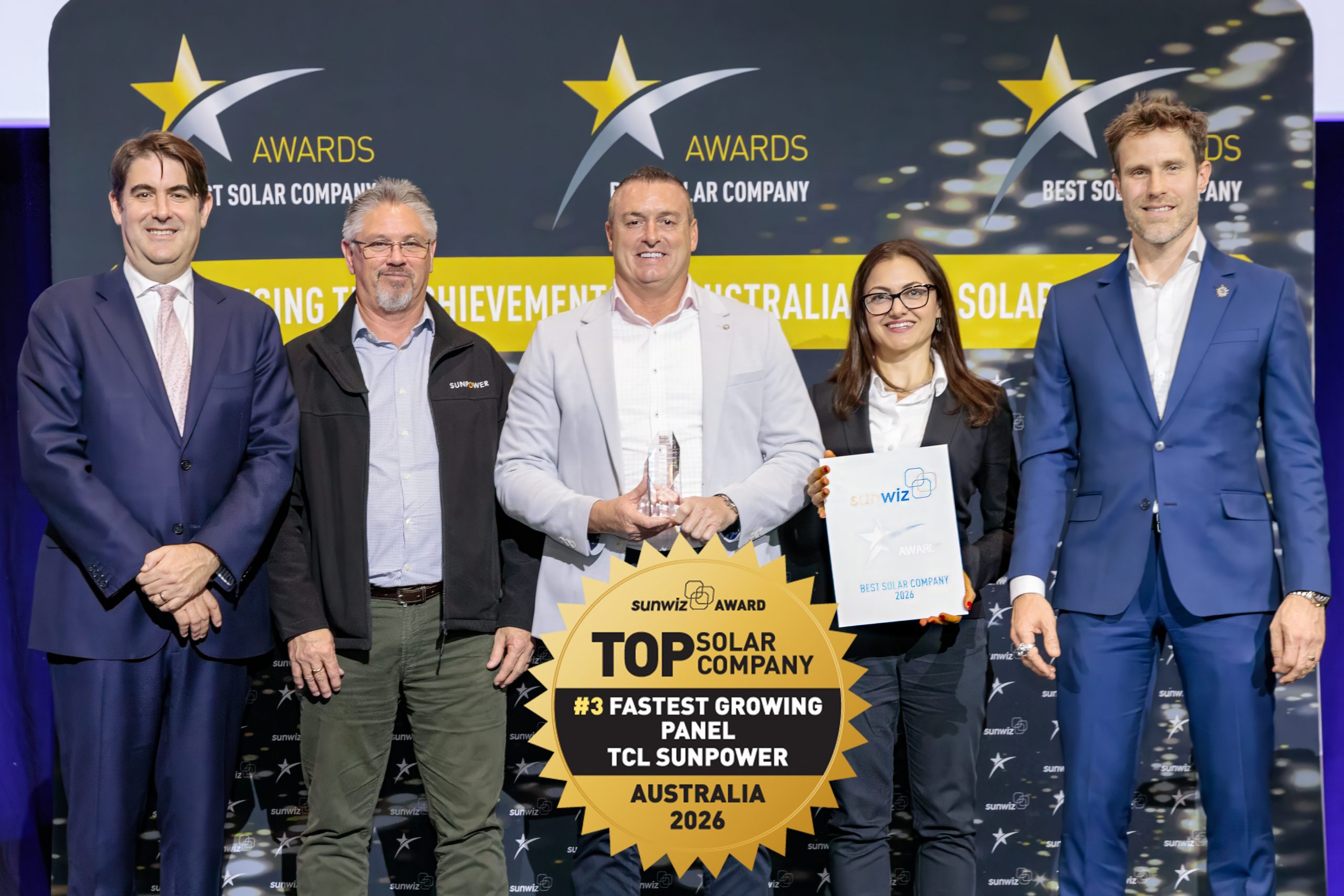 TCL / Sunpower accepting their 2026 SunWiz Award at the Smart Energy Conference, Sydney