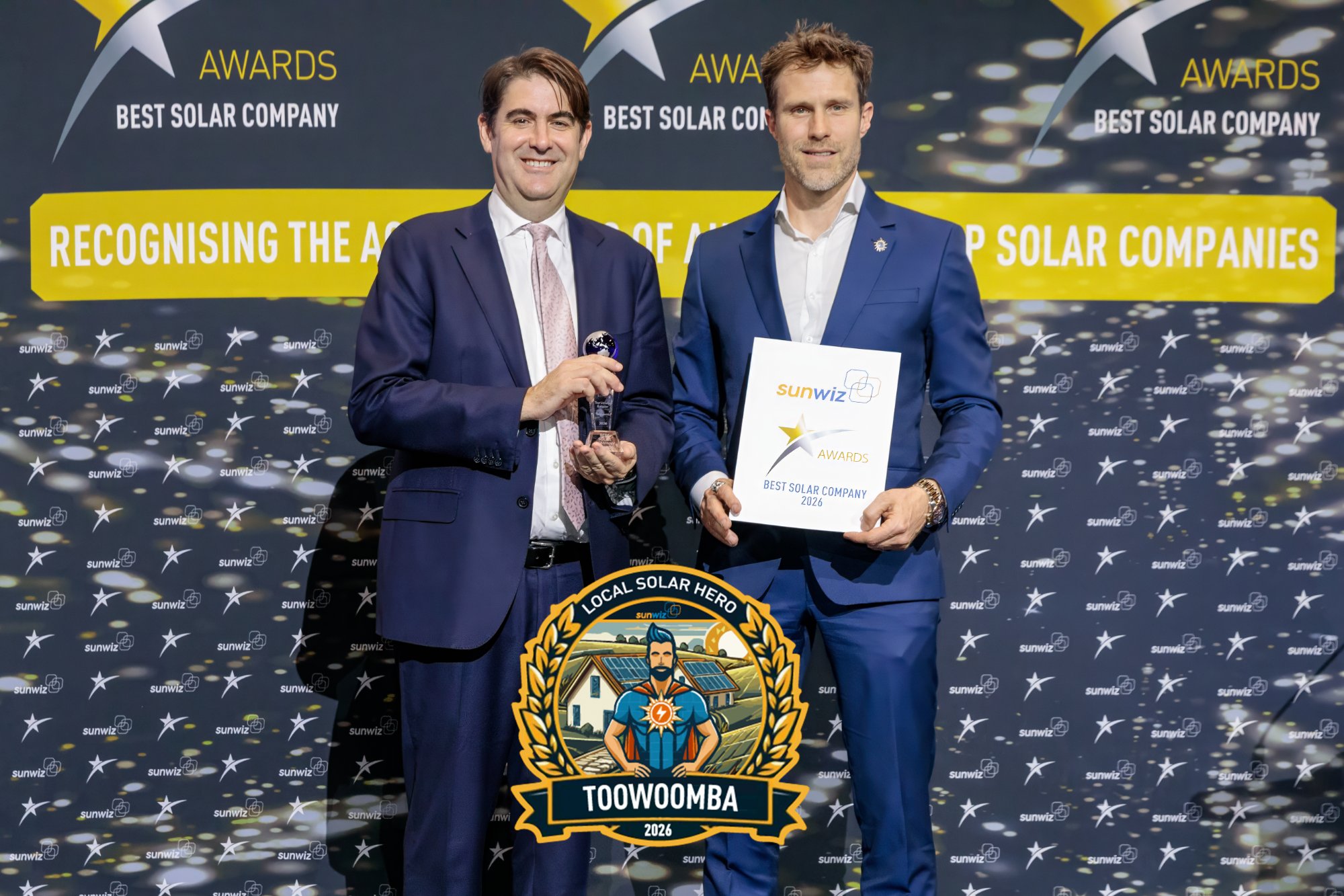Arctic Energy accepting their 2026 SunWiz Award at the Smart Energy Conference, Sydney