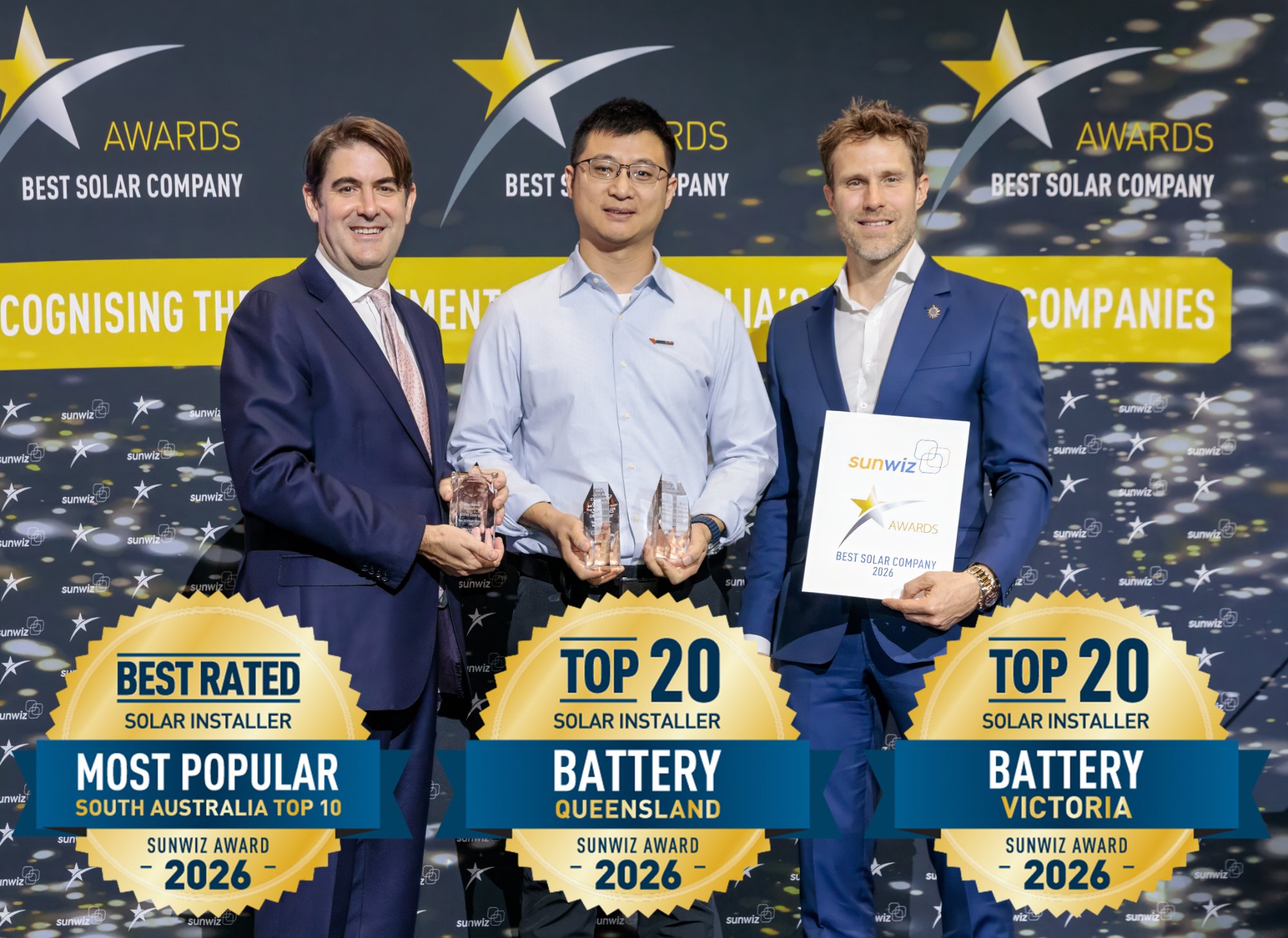 DSW Energy accepting their 2026 SunWiz Award at the Smart Energy Conference, Sydney