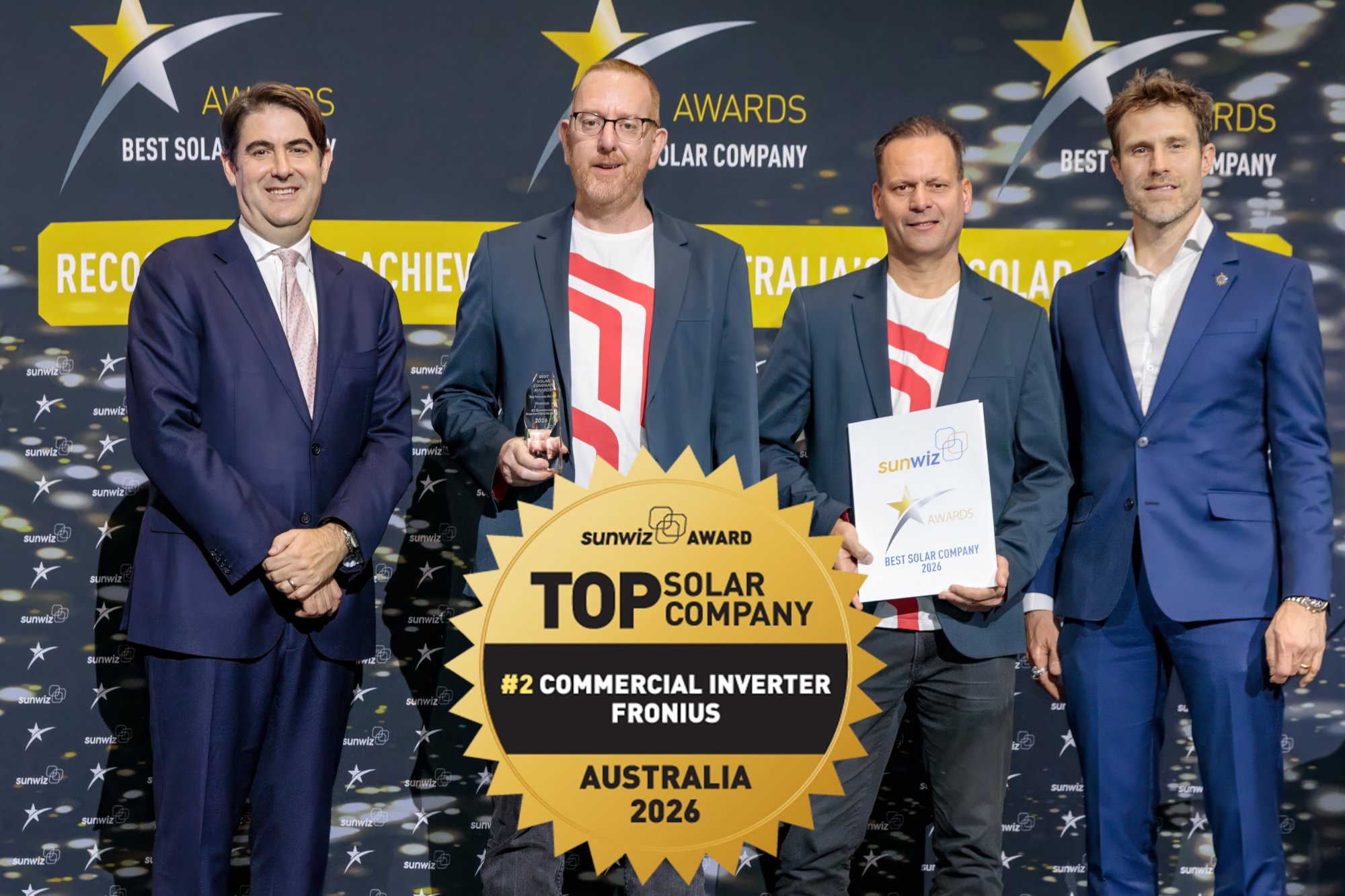 Fronius accepting their 2026 SunWiz Award at the Smart Energy Conference, Sydney