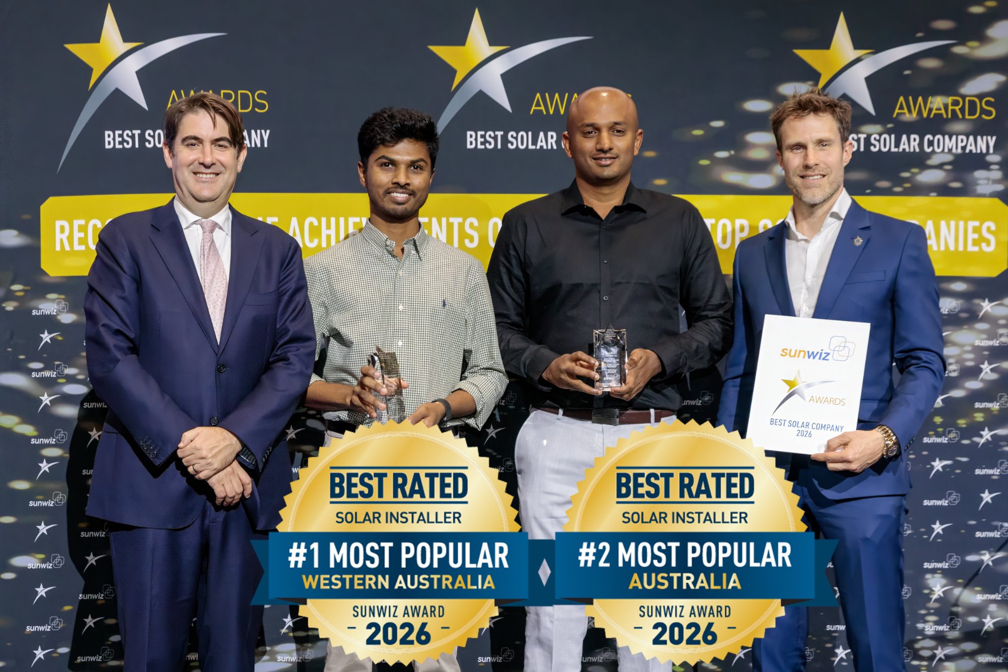 RegenPower accepting their 2026 SunWiz Award at the Smart Energy Conference, Sydney