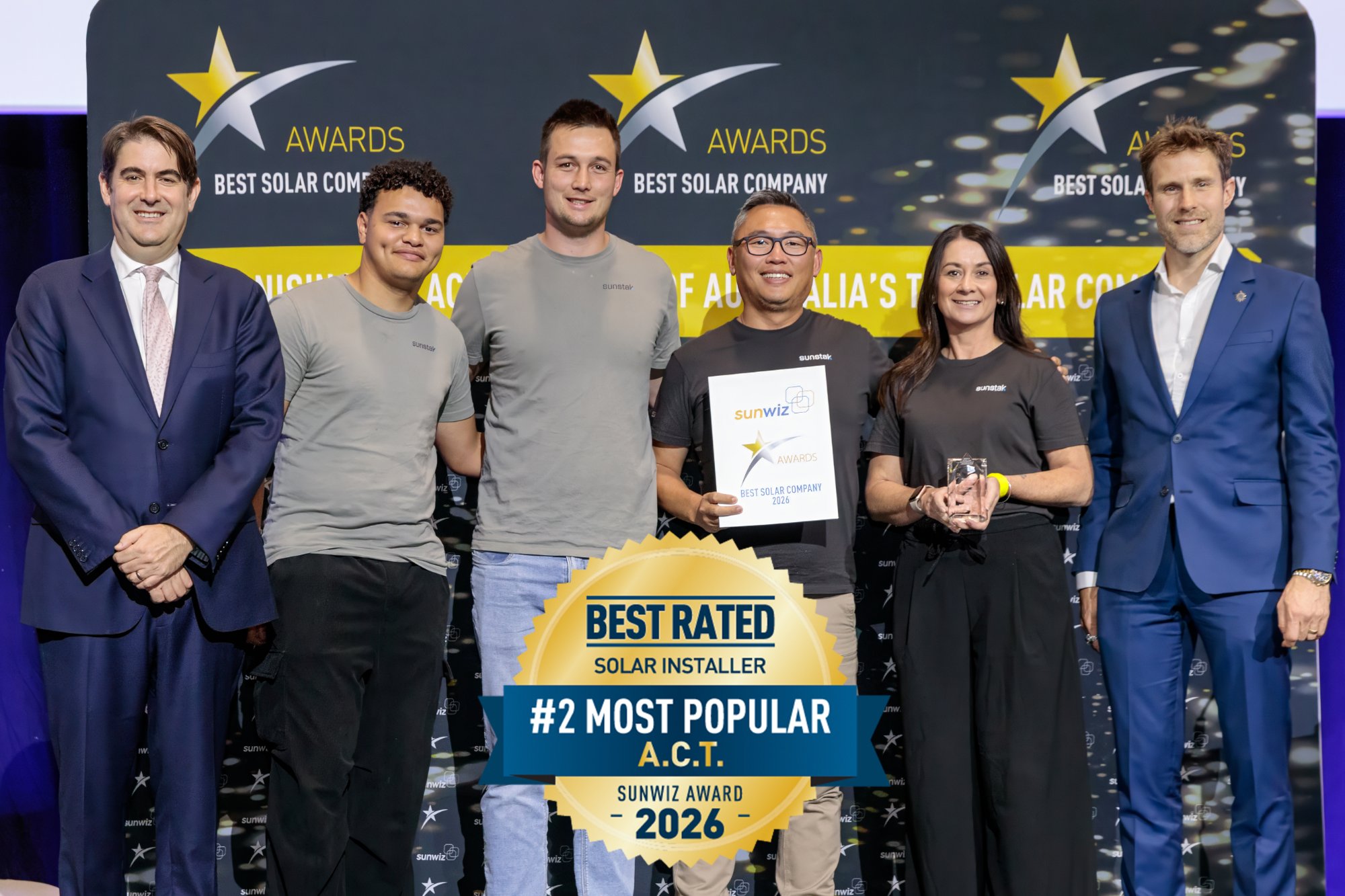Sunstak accepting their 2026 SunWiz Award at the Smart Energy Conference, Sydney