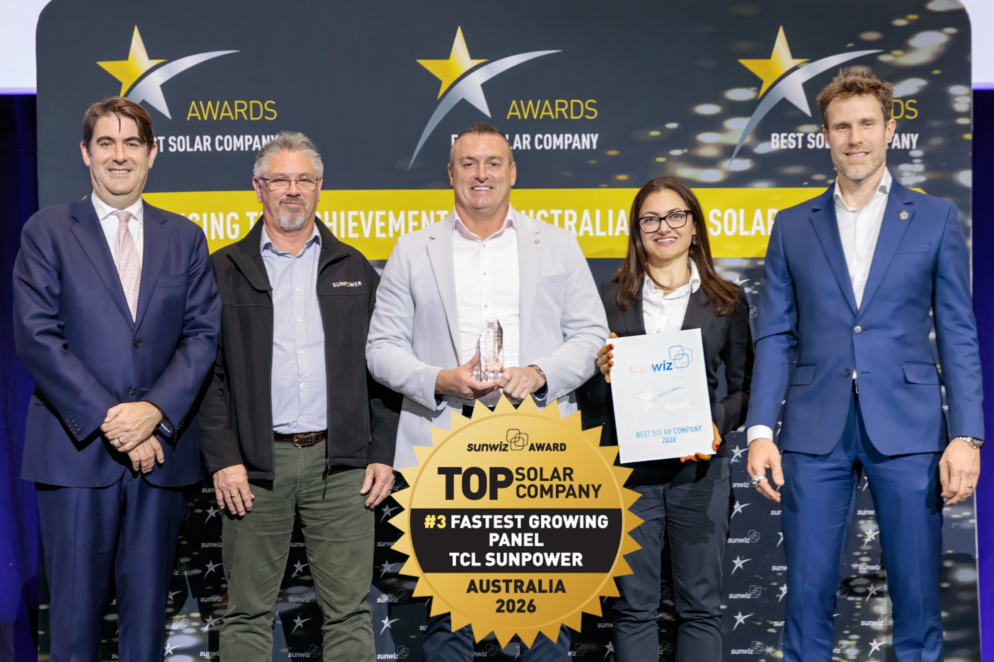 TCL / Sunpower accepting their 2026 SunWiz Award at the Smart Energy Conference, Sydney